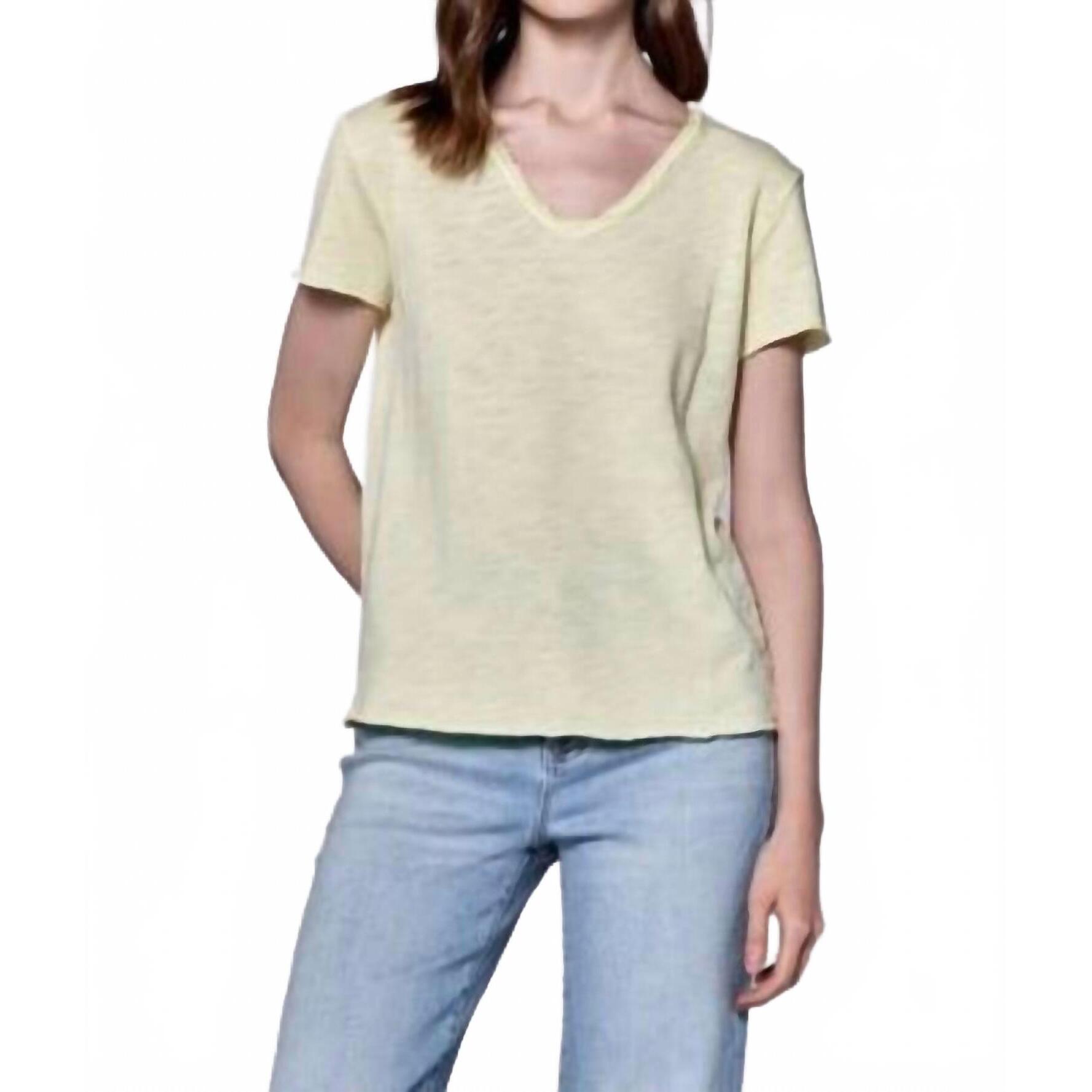 New Dear John Denim Vanya V-Neck Tee In Pale Lime Yellow